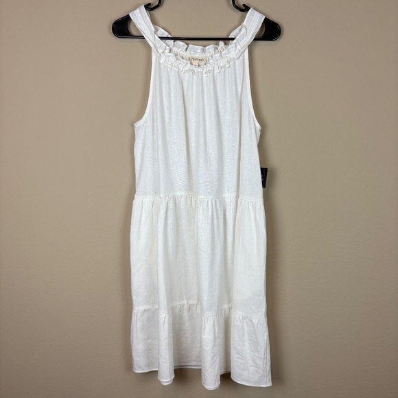 NWT 52seven Ivory Linen Blend Tiered Sleeveless Halter Neckline Midi Dress - Picture 1 of 16